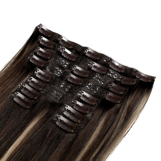 16" Clip-In Caramel Blend Highlight Hair Extensions
