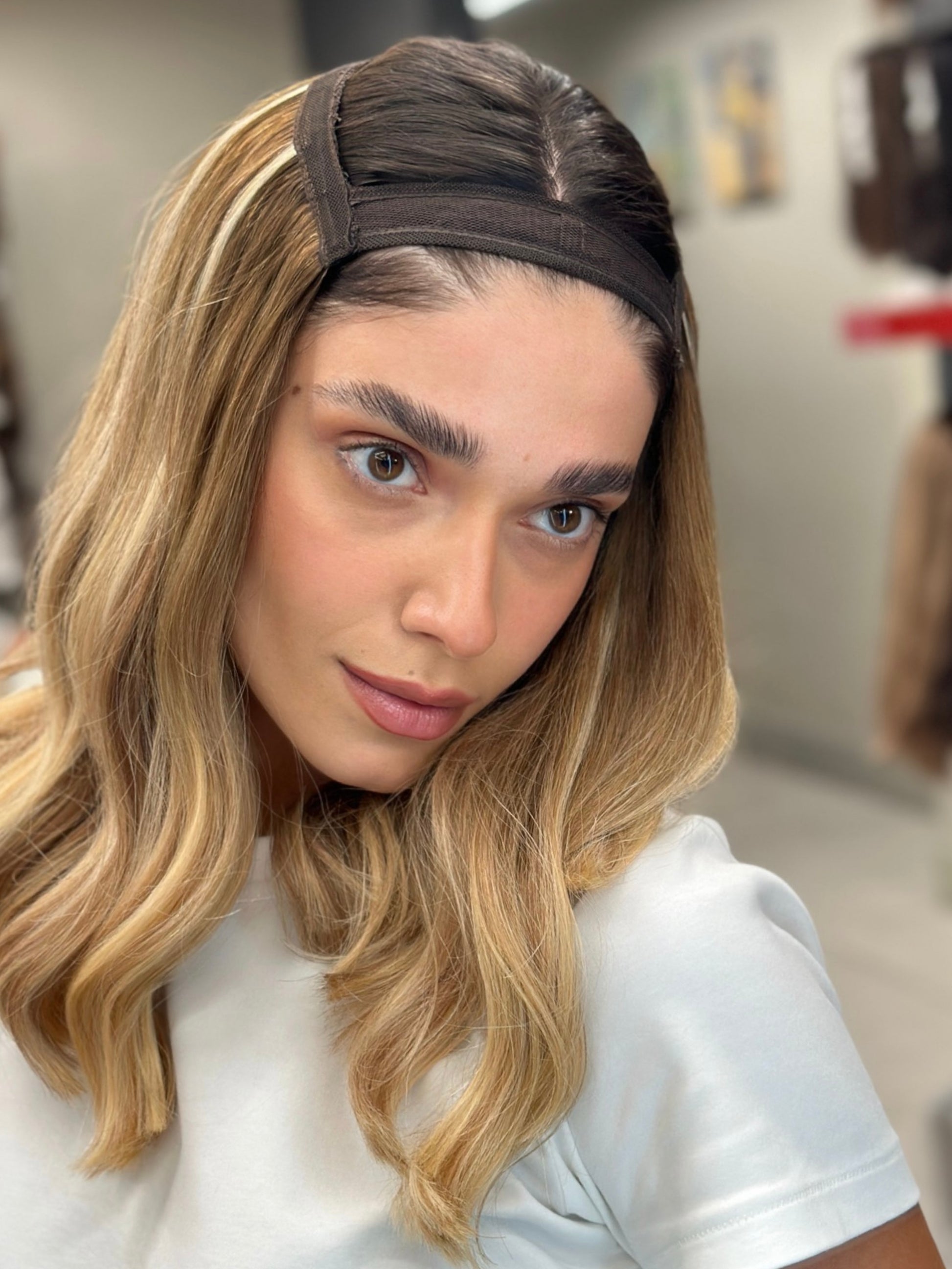 Model is Wearing Long Bob Hatfall without Face-framing