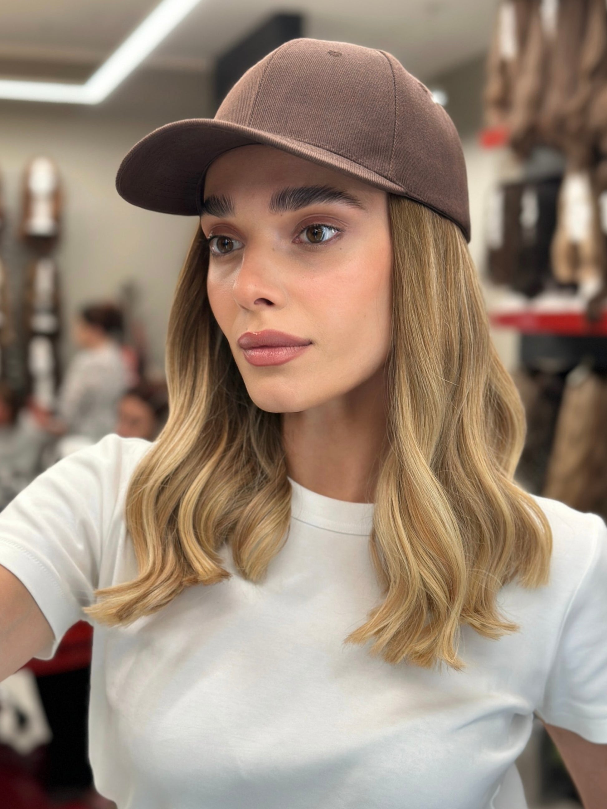Model is Wearing Long Bob Hatfall without Face-framing
