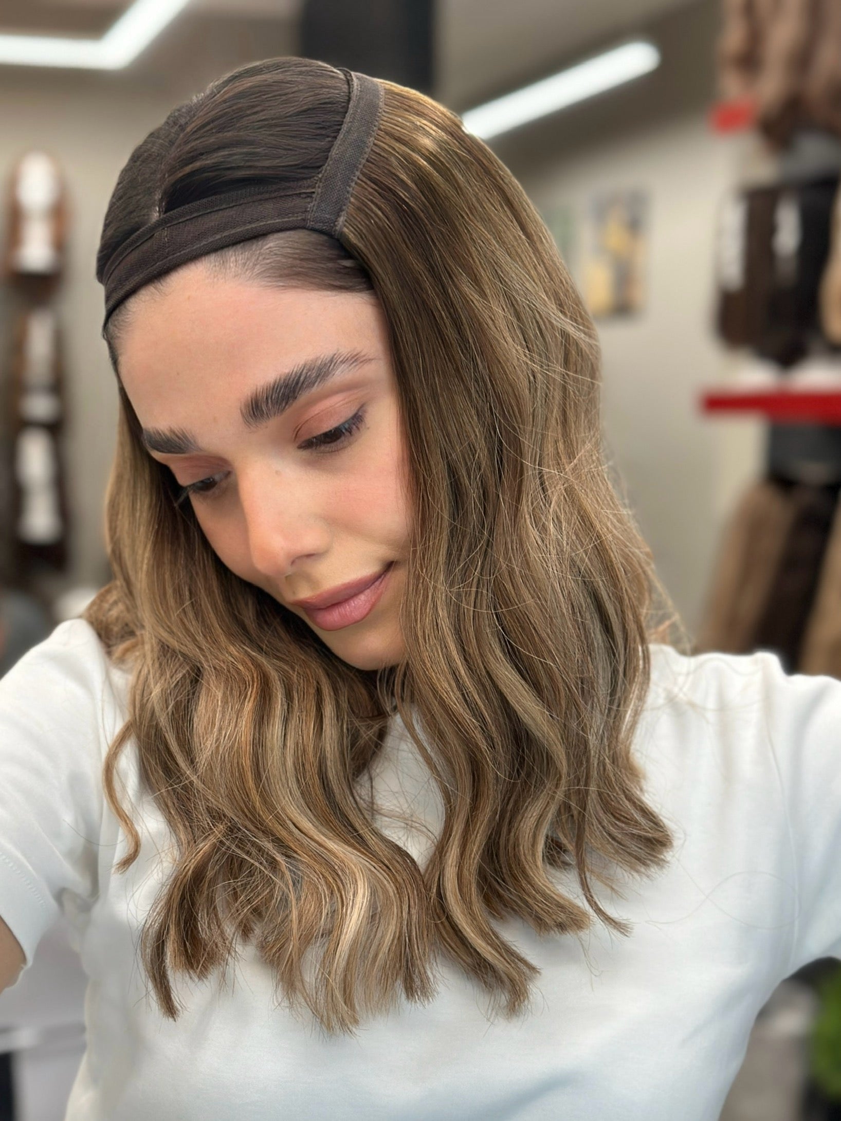 Model is Wearing Long Bob Hatfall without Face-framing